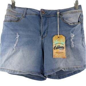 California Vintage Women Blue Distressed Cuffed Hem 5 Pocket Denim Shorts 11 New